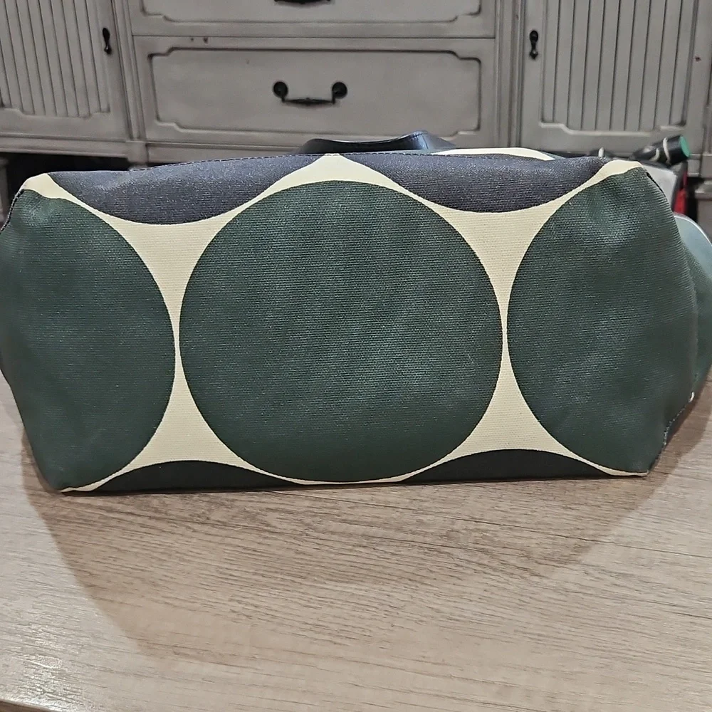 Kate Spade Dark Green & Cream Circle Diaper Tote with changing mat